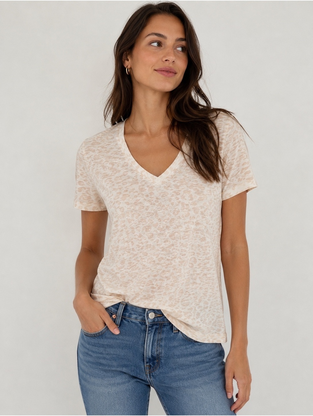 INC International Concepts INC Essentials Pink Animal Print V-Neck Tee Large